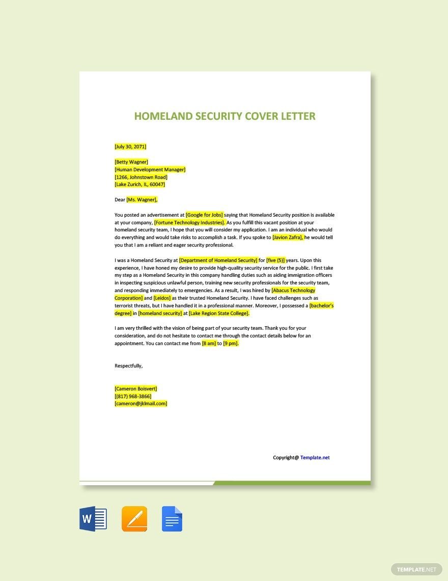 Homeland Security Cover Letter