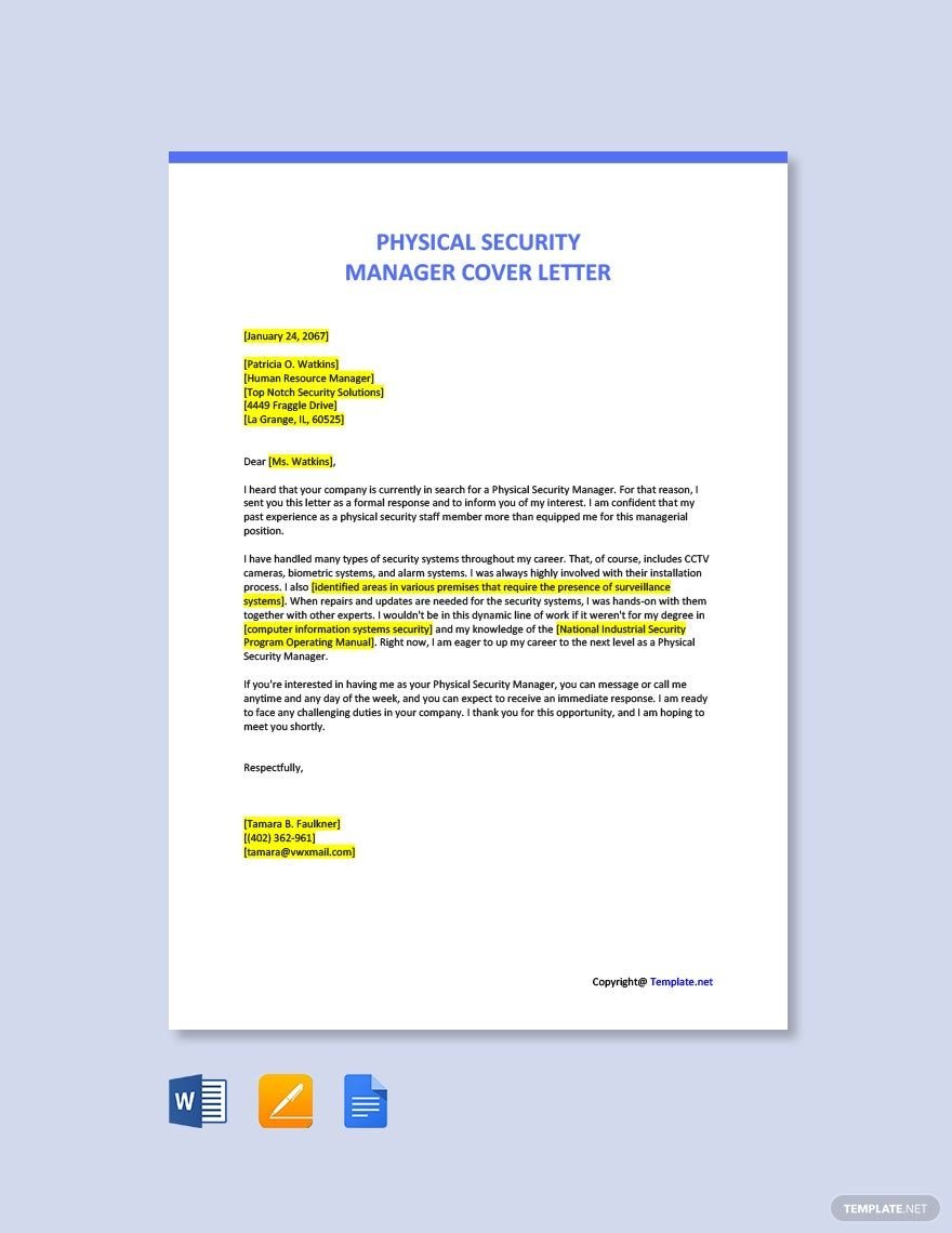 Free Physical Security Manager Cover Letter
