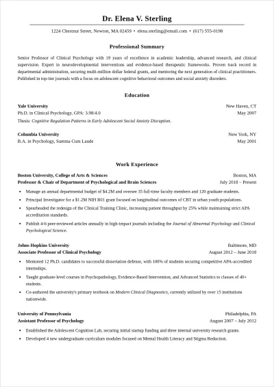 Free Professor ATS Resume Summary Template, AI Resume Builder