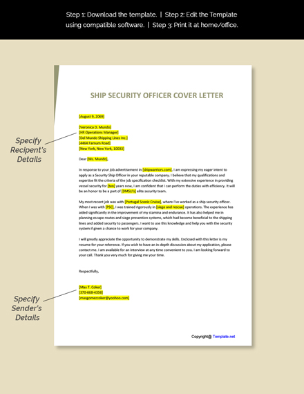 Ship Security Officer Cover Letter Template