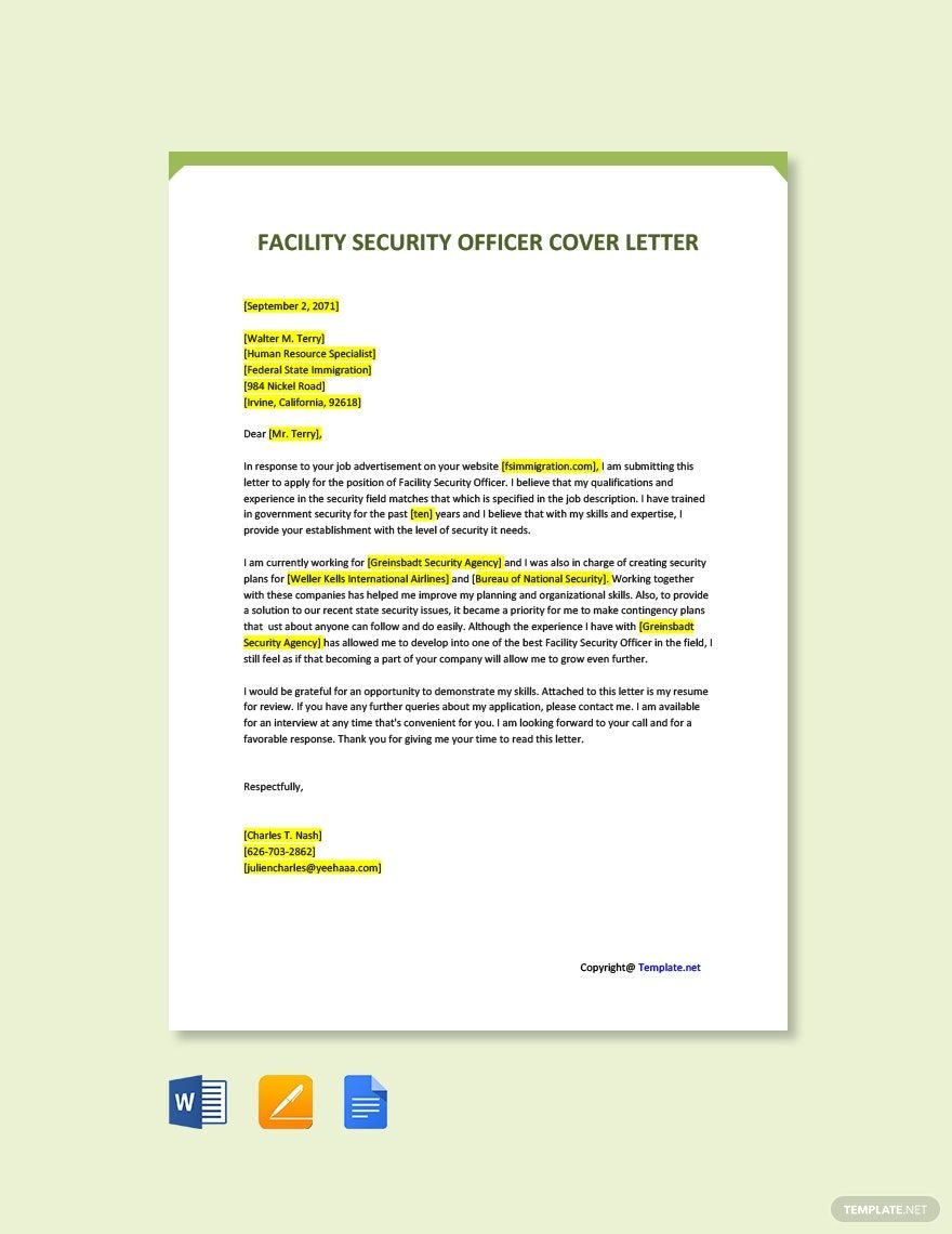 Facility Security Officer Cover Letter