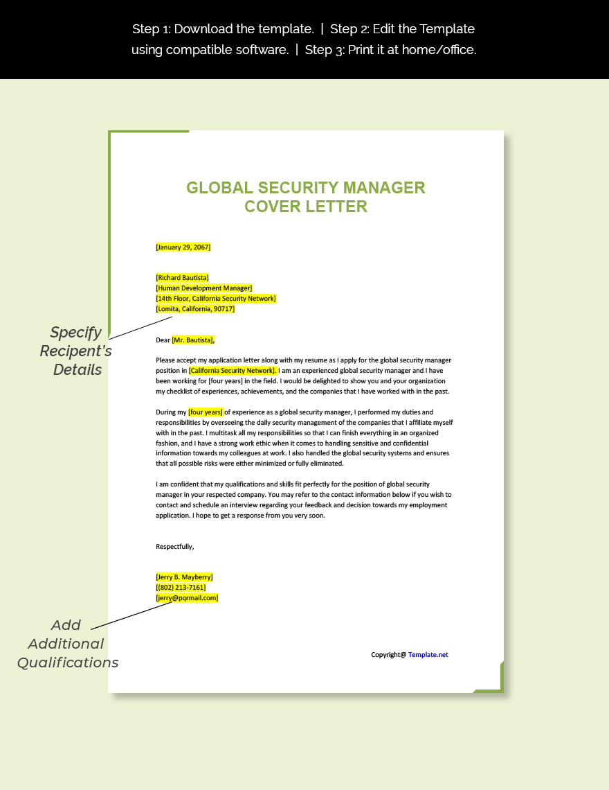 Global Security Manager Cover Letter