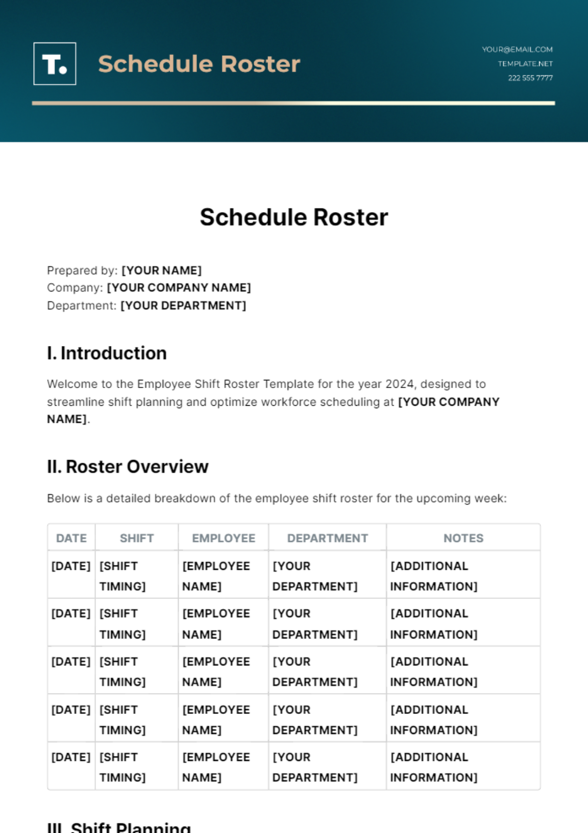 Free Schedule Roster Template