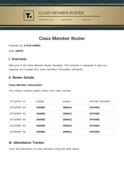 Free Class Member Roster Template to Edit Online
