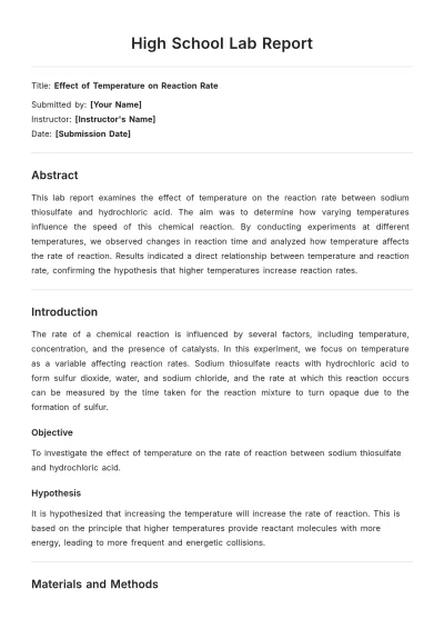 Free High School Lab Report Template to Edit Online