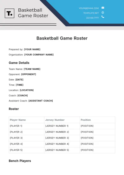 Free Basketball Game Roster Template to Edit Online