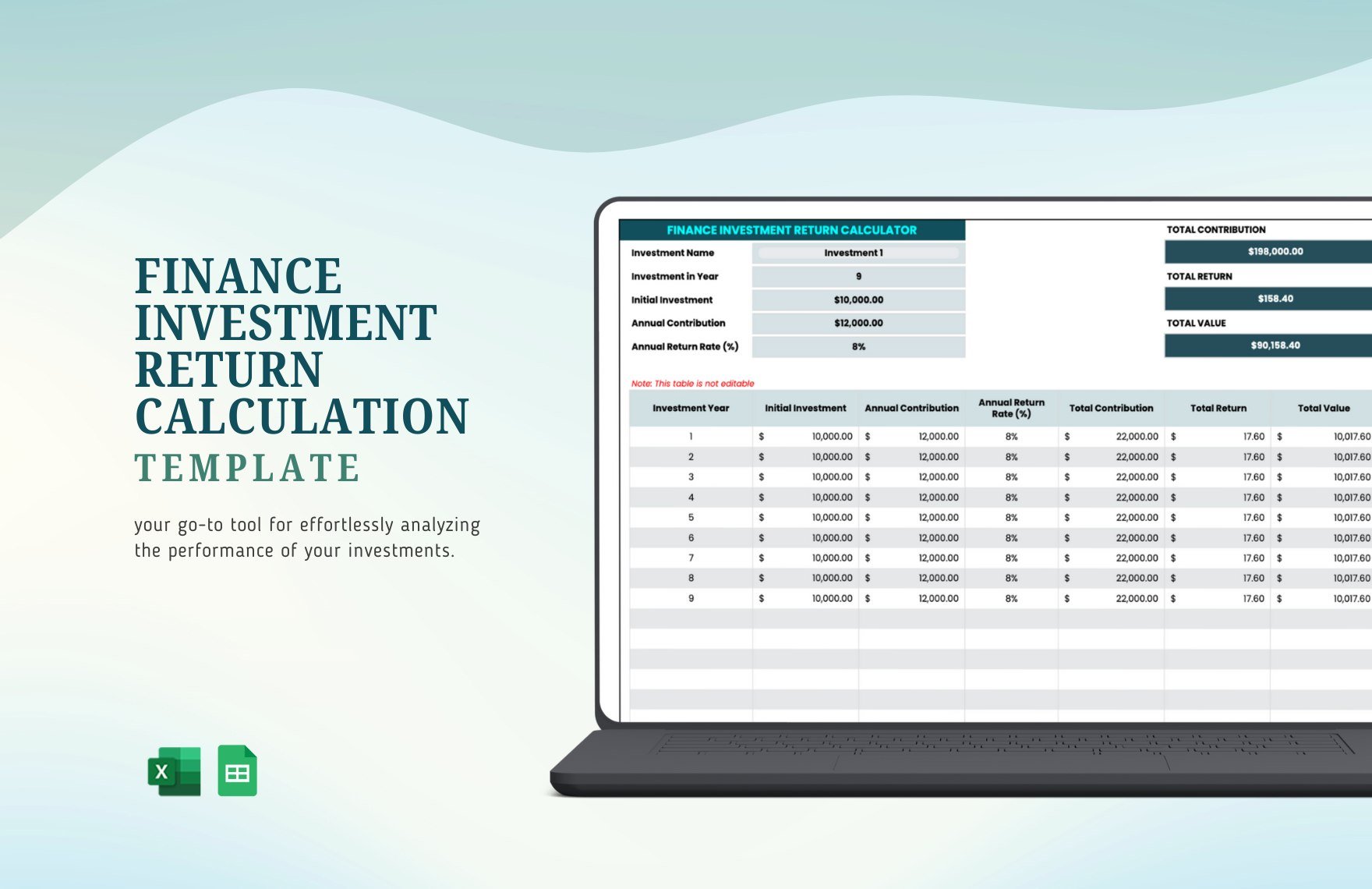 Finance Investment Return Calculation Template in Excel, Google Sheets