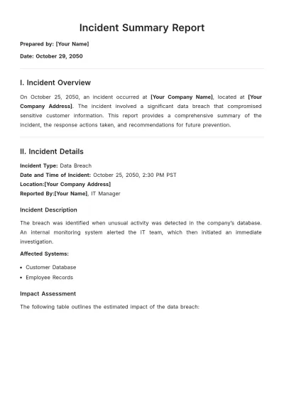 Free Incident Summary Report Template to Edit Online