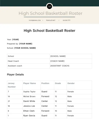 Free High School Basketball Roster Template to Edit Online