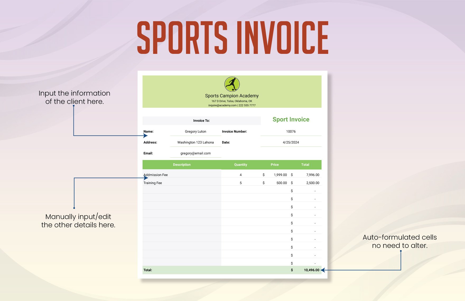 Sports Invoice template