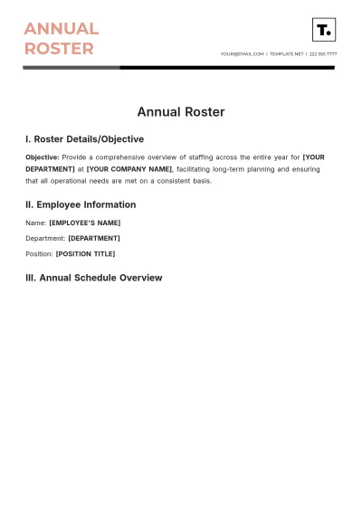 Free Annual Roster Template to Edit Online
