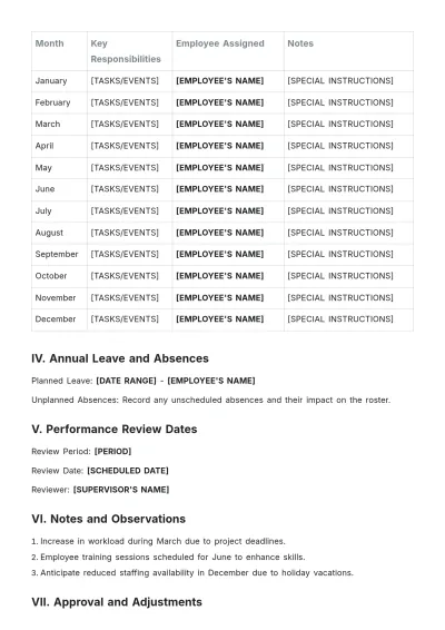 Free Annual Roster Template to Edit Online