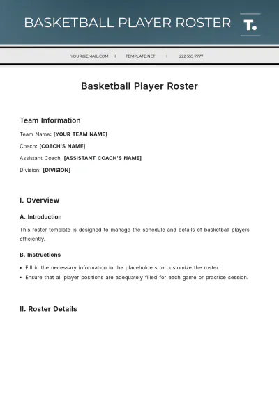 Free Basketball Player Roster Template to Edit Online