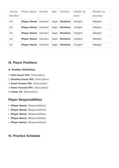 Free Basketball Player Roster Template to Edit Online