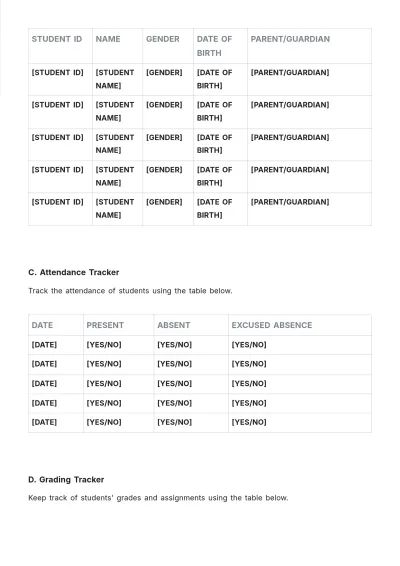 Free Elementary Class Roster Template to Edit Online