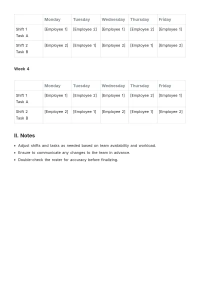 Free 4 Week Roster Template to Edit Online