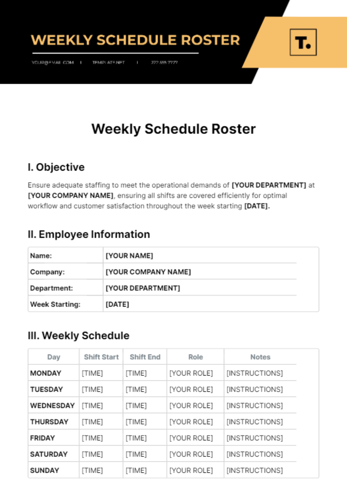 Free Weekly Schedule Roster Template