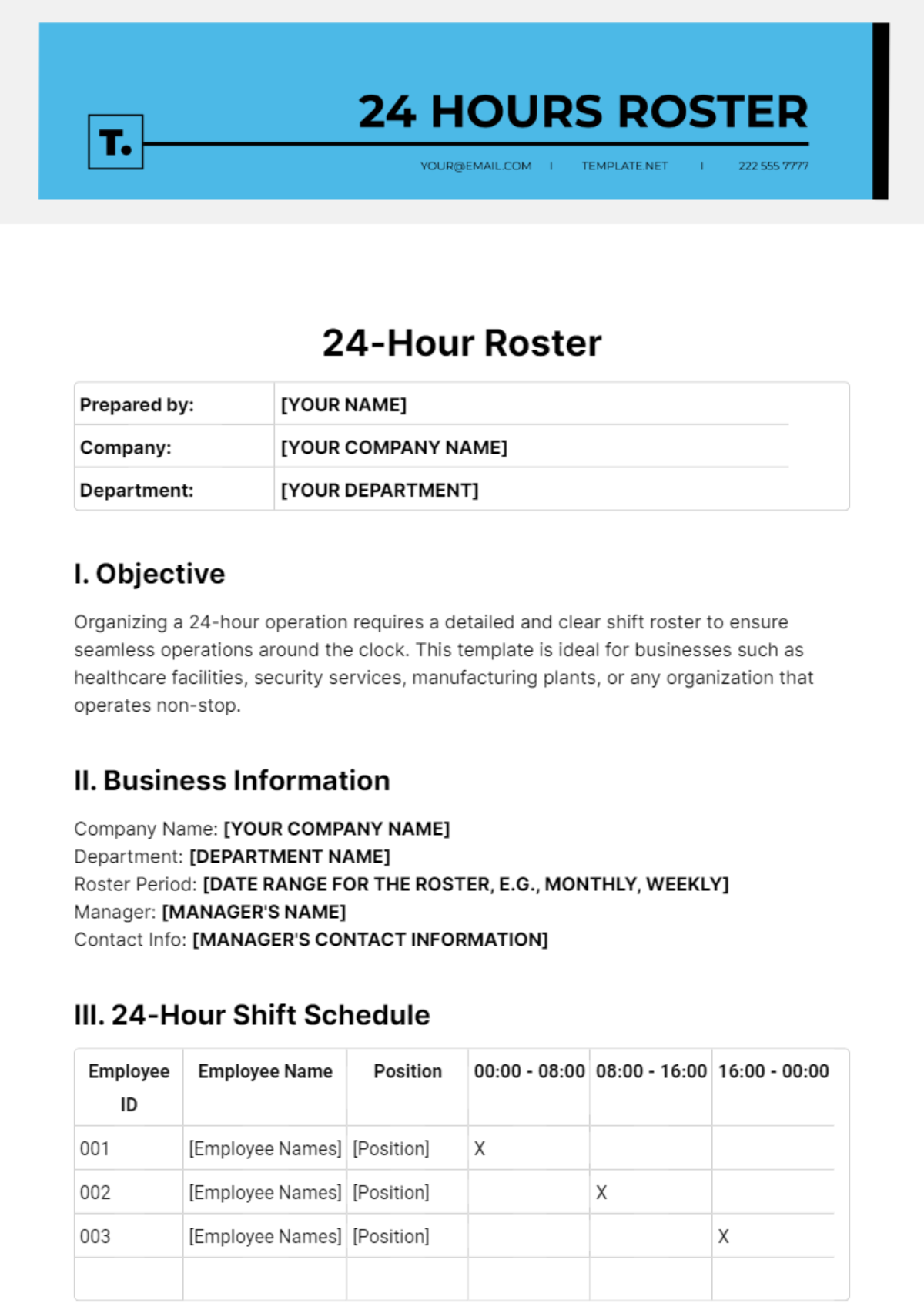 24 Hours Roster Template