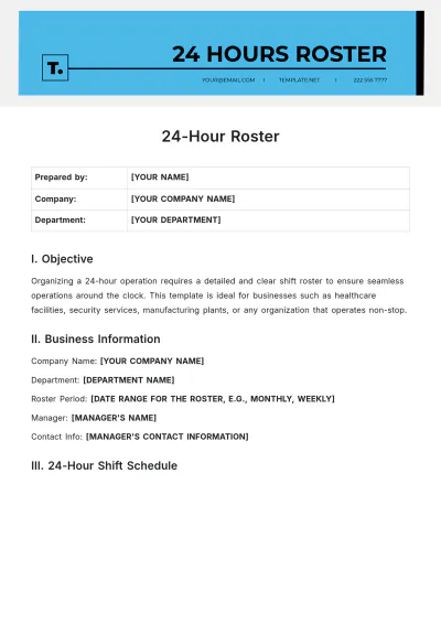 Free 24 Hours Roster Template to Edit Online