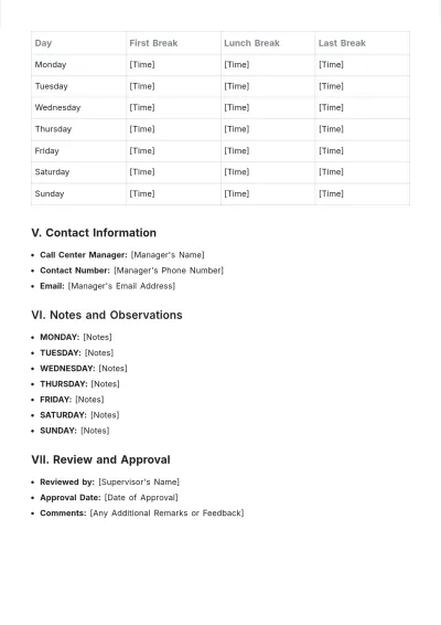 Free Call Center Roster Template to Edit Online
