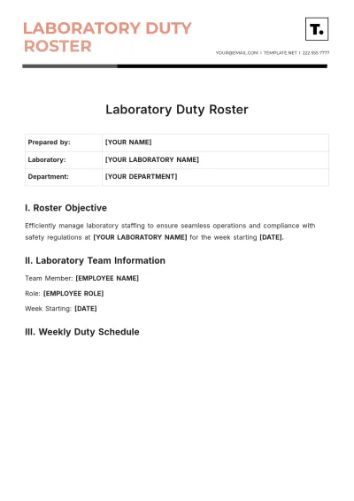 Free Laboratory Duty Roster Template to Edit Online