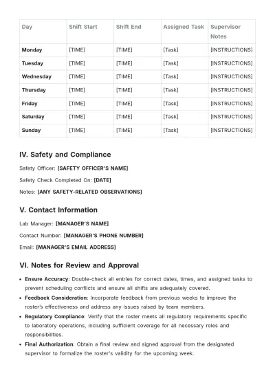 Free Laboratory Duty Roster Template to Edit Online