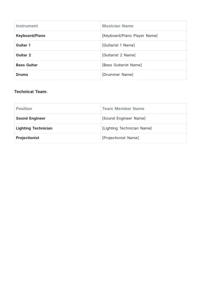 Free Worship Roster Template to Edit Online
