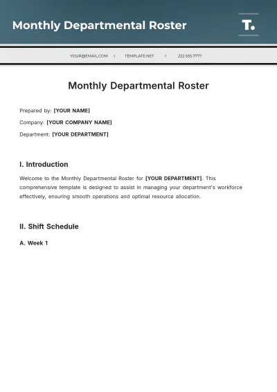 Free Monthly Departmental Roster Template to Edit Online