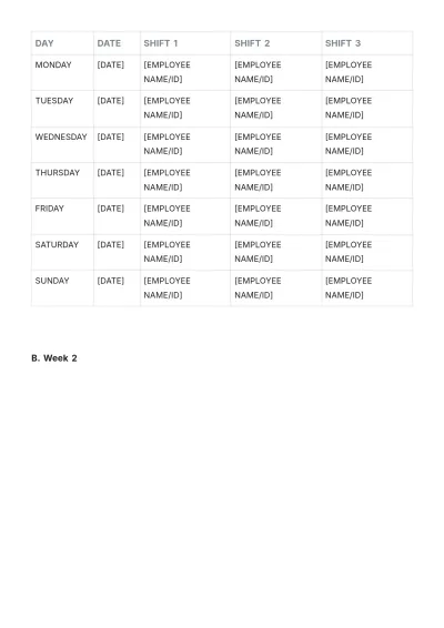 Free Monthly Departmental Roster Template to Edit Online