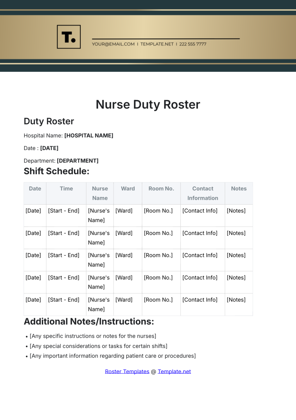 Nurse Duty Roster Template