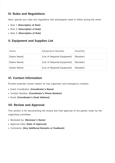 Free Games Roster Template to Edit Online