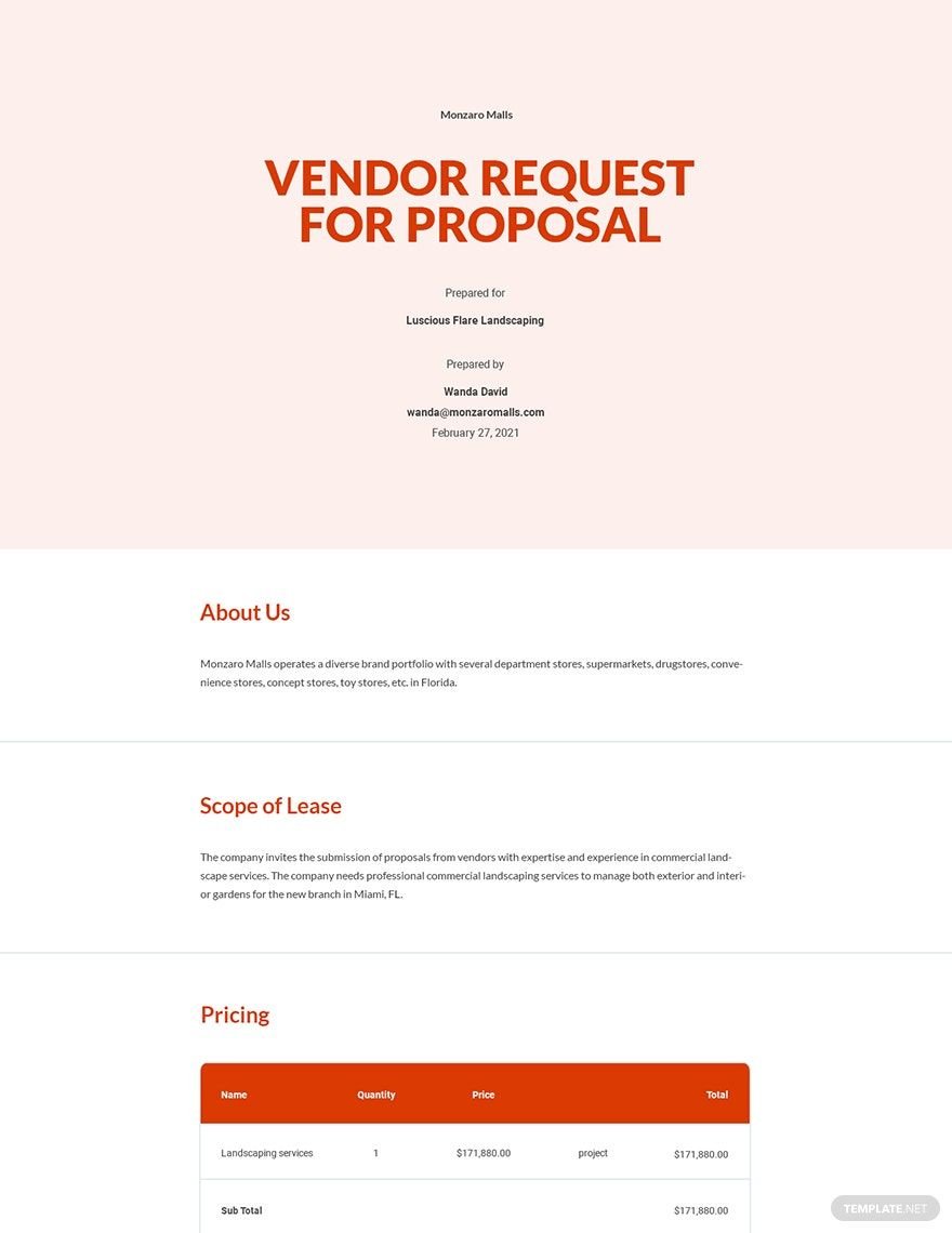 Vendor Request for Proposal Template