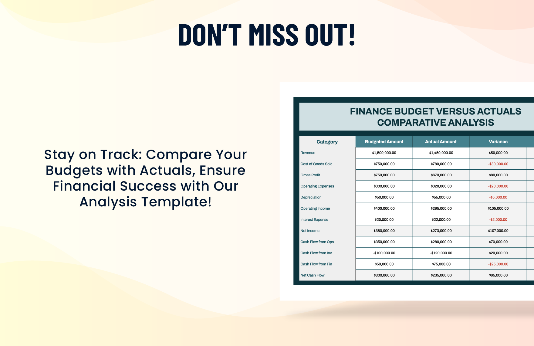 Finance Budget versus Actuals Comparative Analysis Template