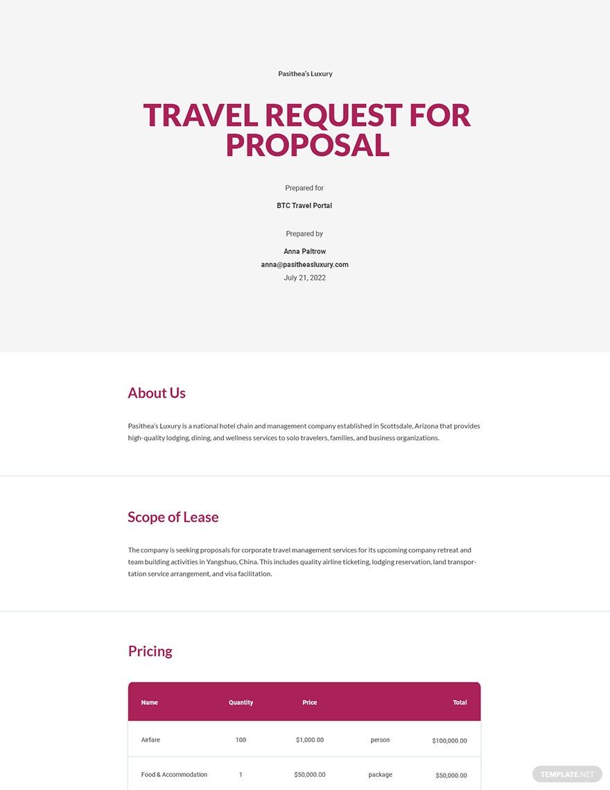 Travel Request for Proposal Template