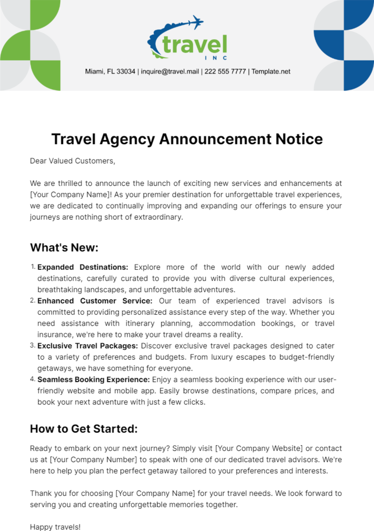 Travel Agency Announcement Notice Template
