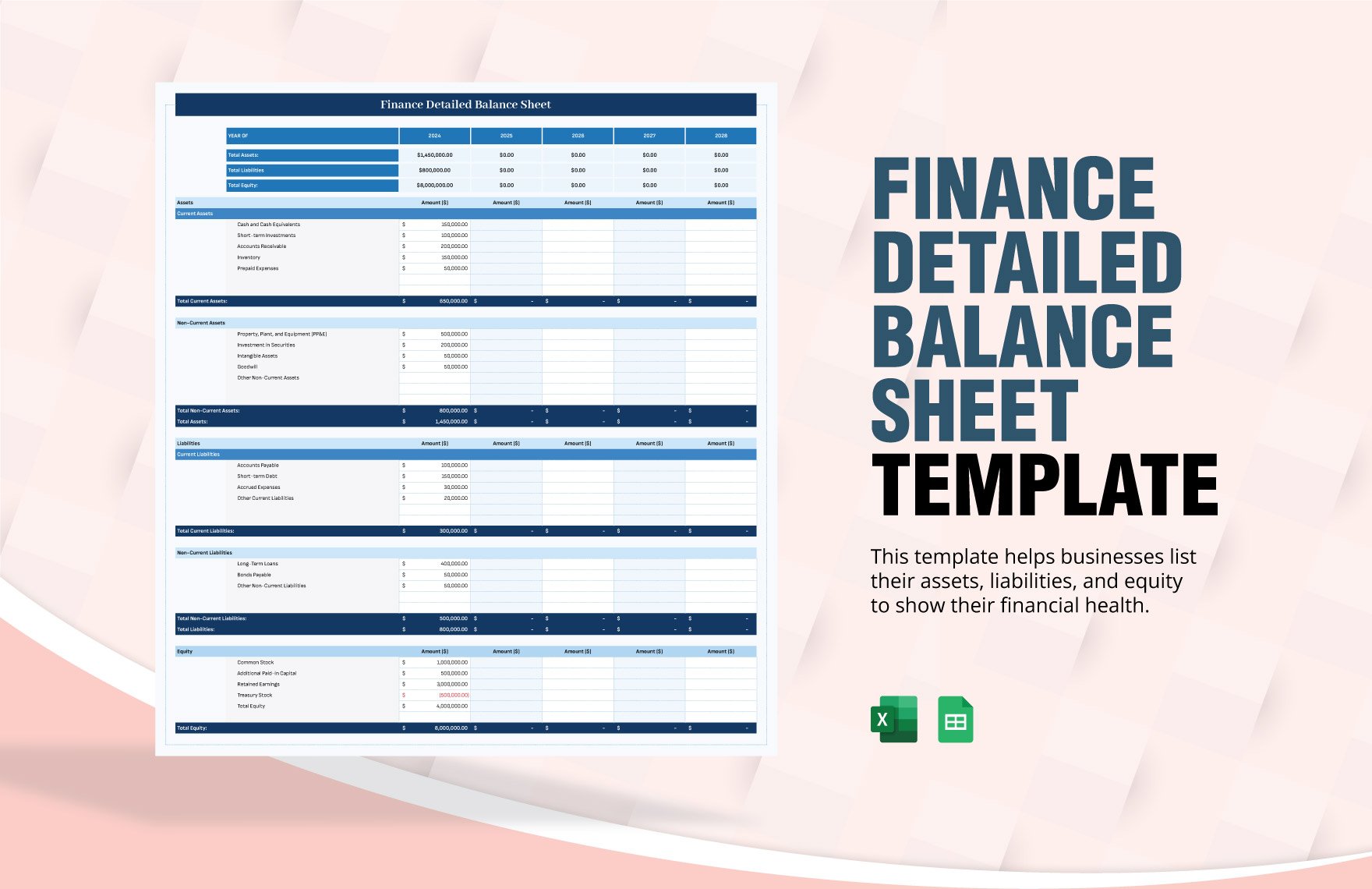 Finance Detailed Balance Sheet Template in Excel, Google Sheets