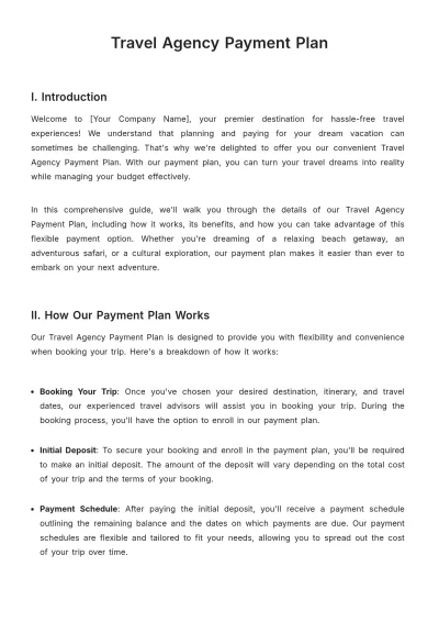 Free Travel Agency Payment Plan Template to Edit Online