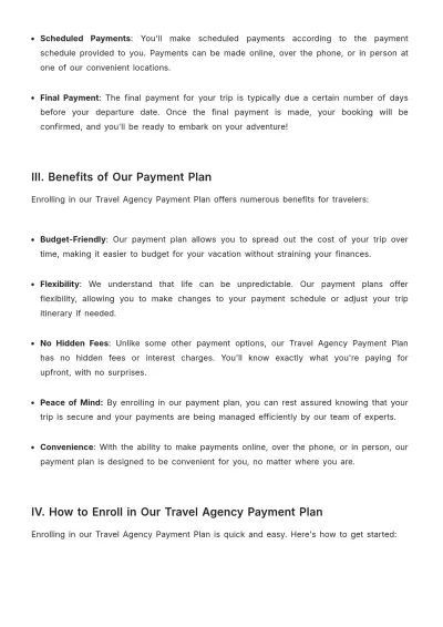 Free Travel Agency Payment Plan Template to Edit Online