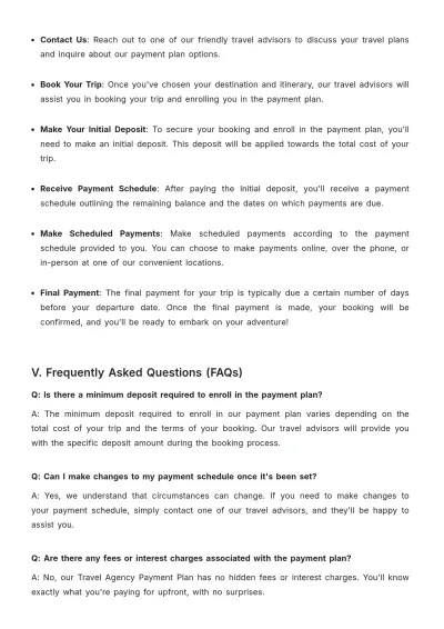Free Travel Agency Payment Plan Template to Edit Online