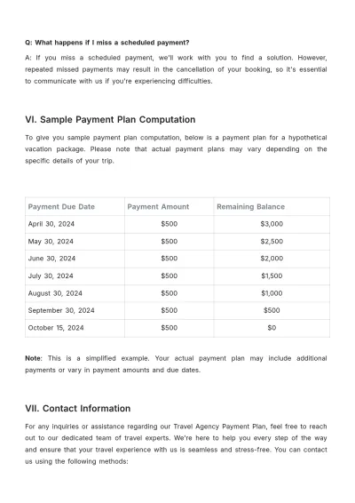 Free Travel Agency Payment Plan Template to Edit Online