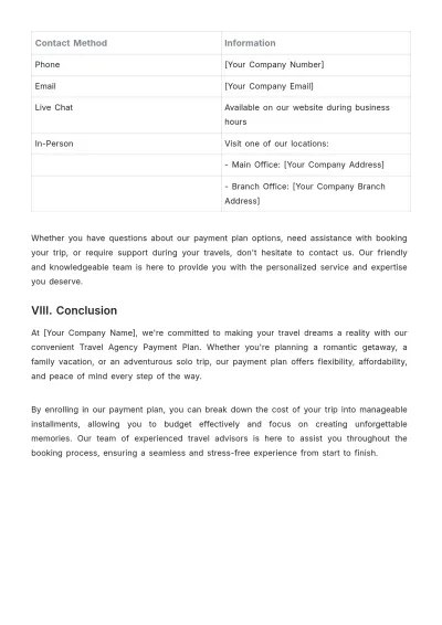 Free Travel Agency Payment Plan Template to Edit Online