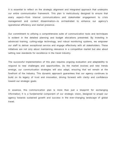Free Travel Agency Communication Plan Template to Edit Online