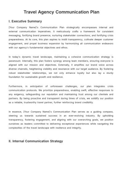 Free Travel Agency Communication Plan Template to Edit Online