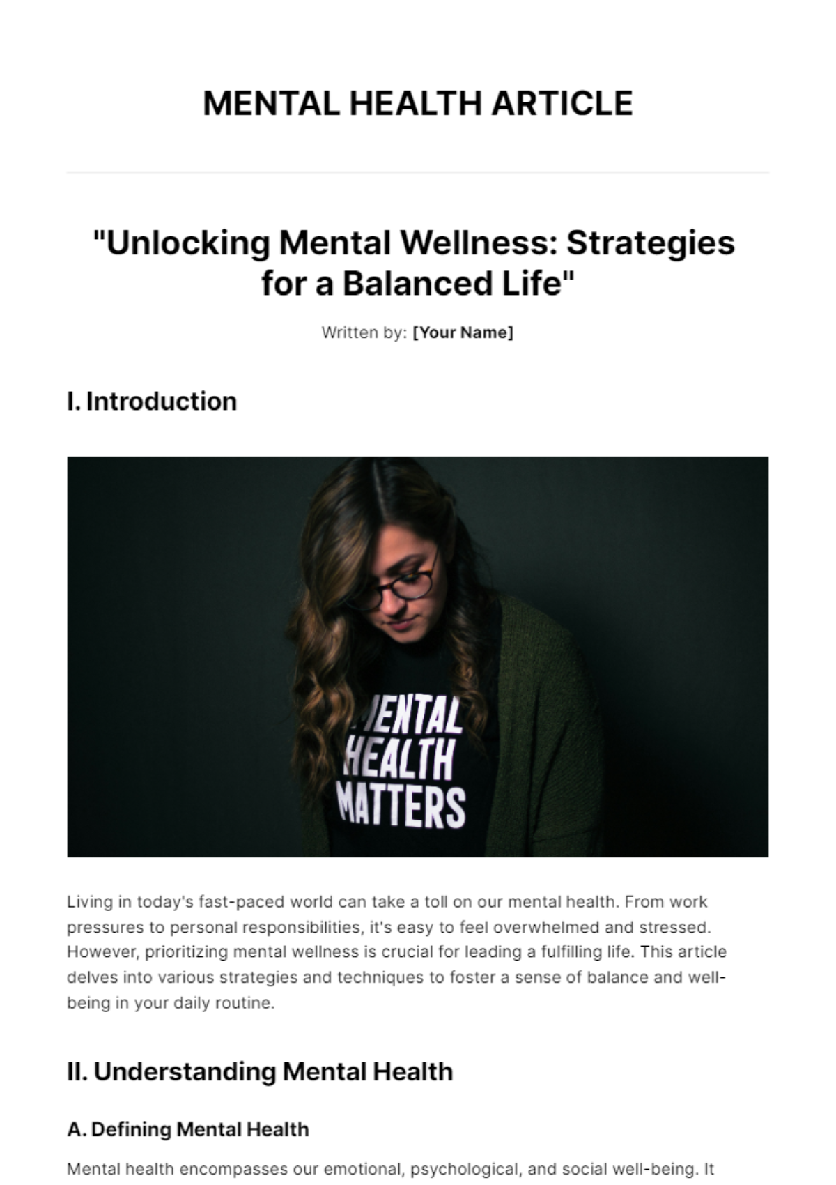 Free Mental Health Article Template