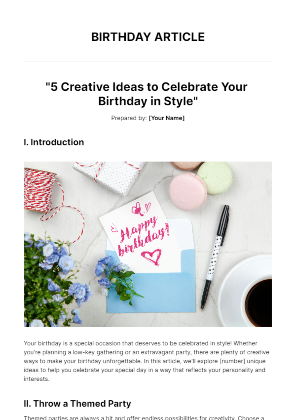 Free Birthday Article Template