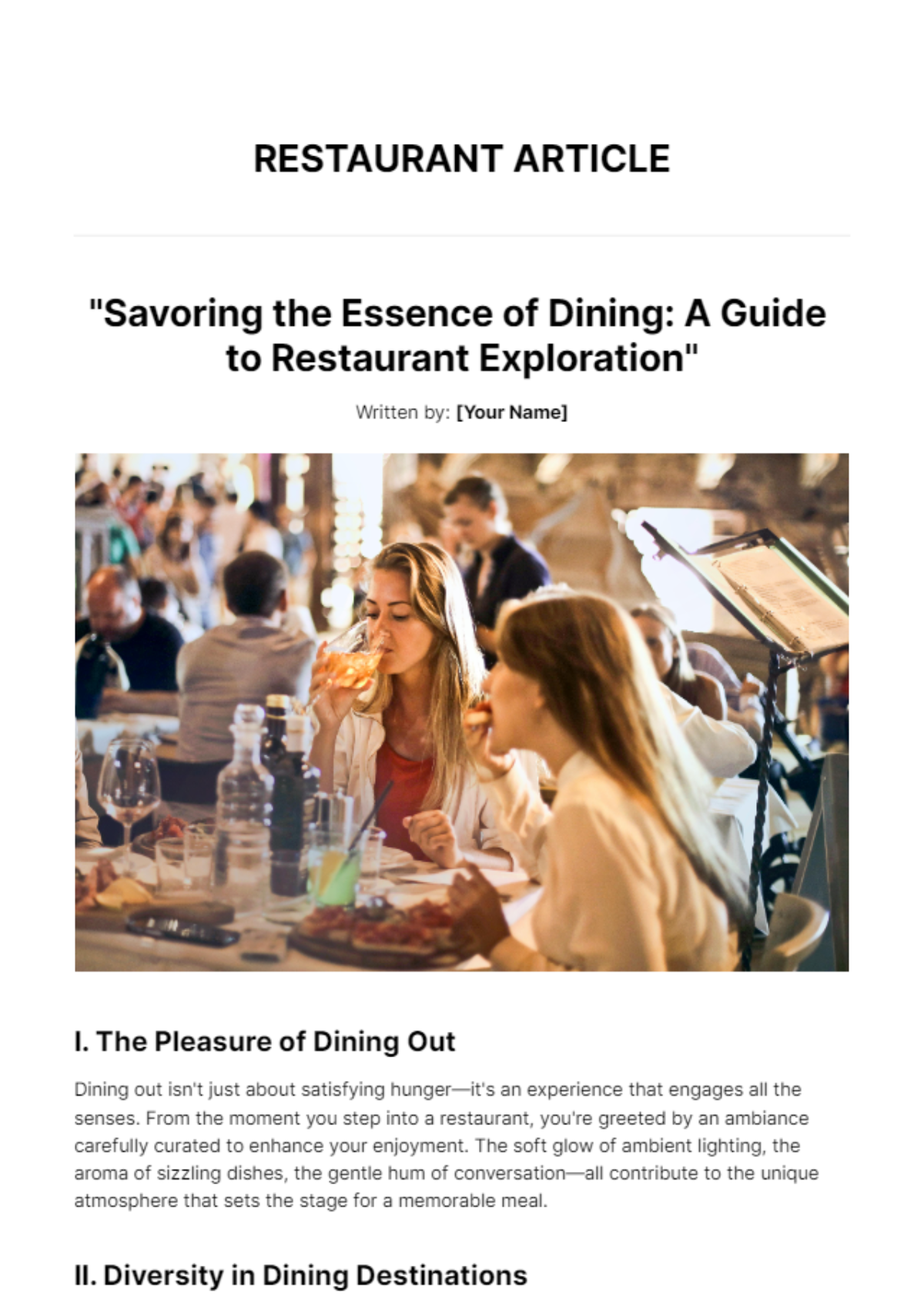 Free Restaurant Article Template