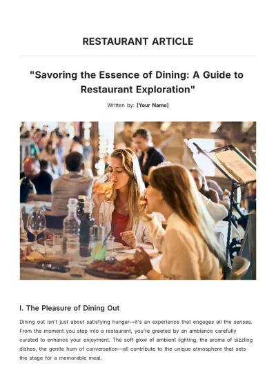 Free Restaurant Article Template to Edit Online