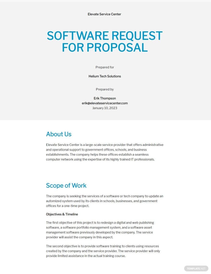 Software Request for Proposal Template