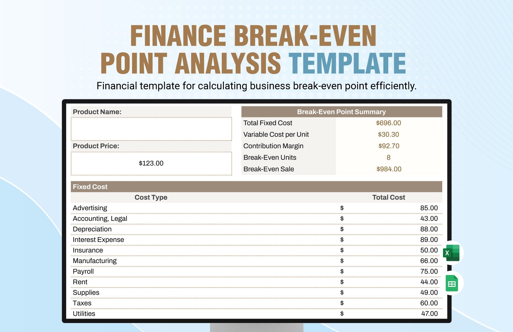 Finance Break-Even Point Analysis Template in Excel, Google Sheets