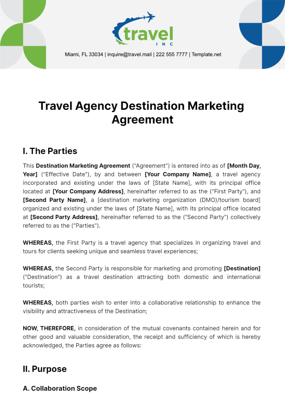 Free Travel Agency Destination Marketing Agreement Template